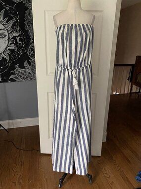 NWT Paradise USA striped wide leg strapless jumpsuit LG